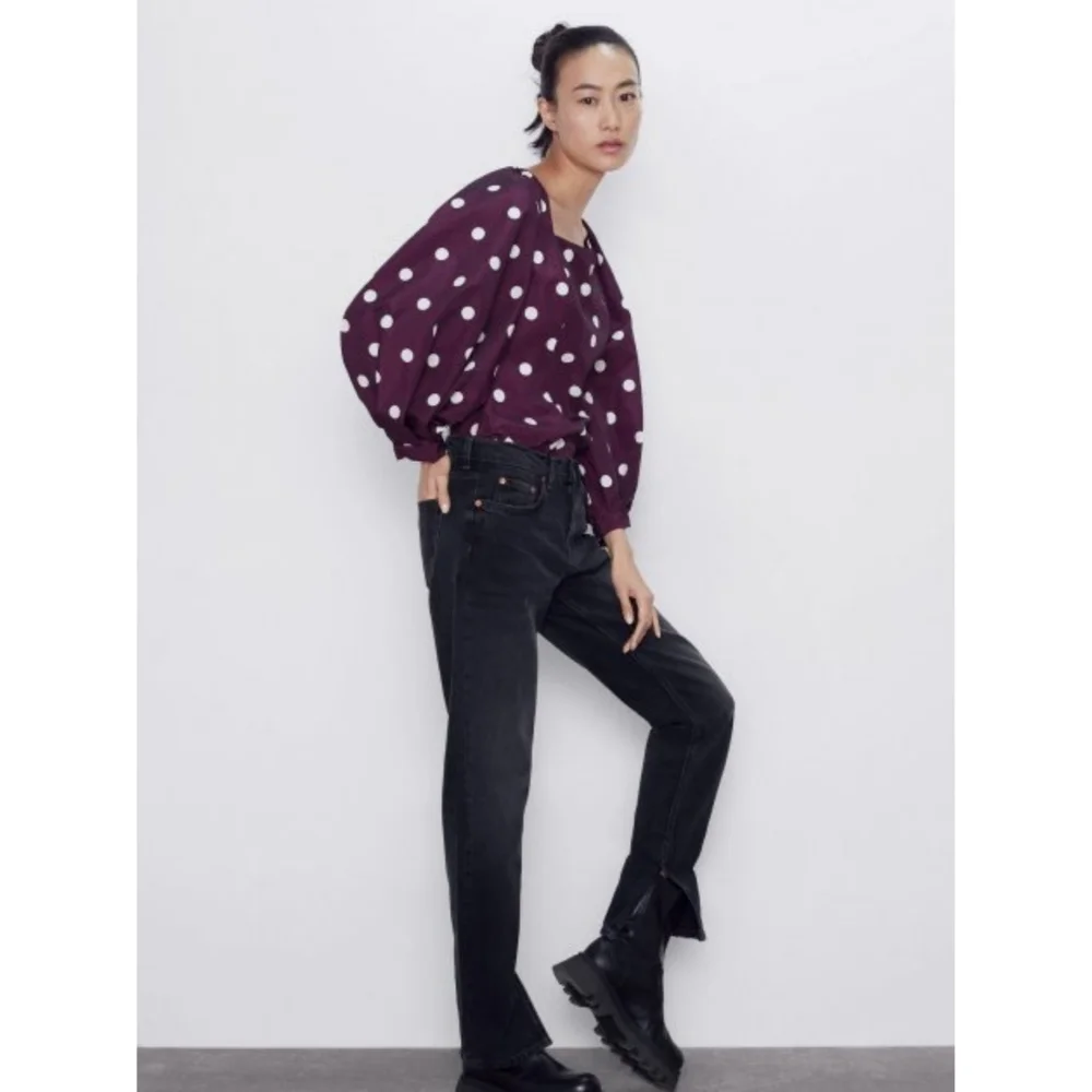 Zara puff sleeve polka dot taffeta blouse